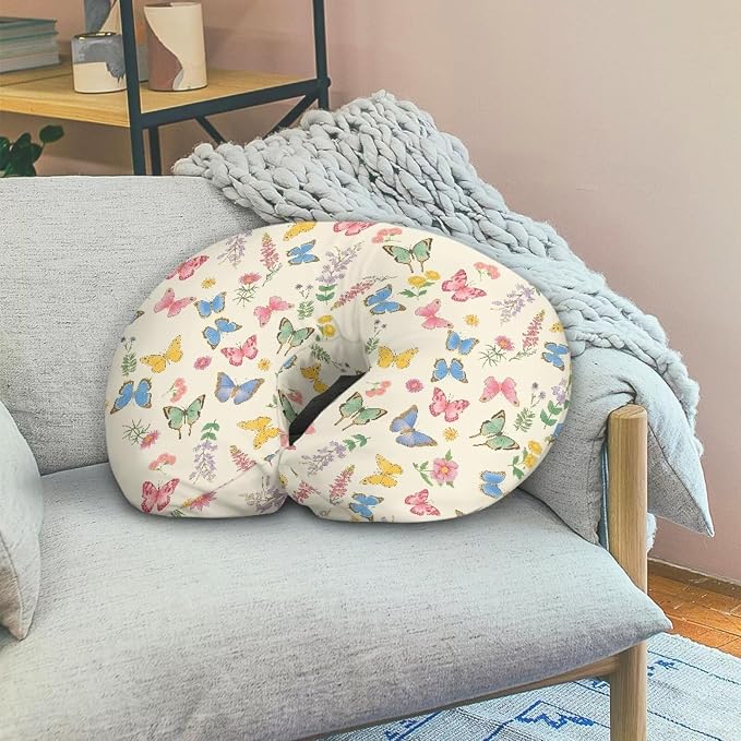 Colorful Butterfly Floral Breastfeeding Pillow Cover Newborn U-Shaped Breastfeeding Pillowcase Cushion Cover Stretchy Replaceable Pillow Cover Slipcover