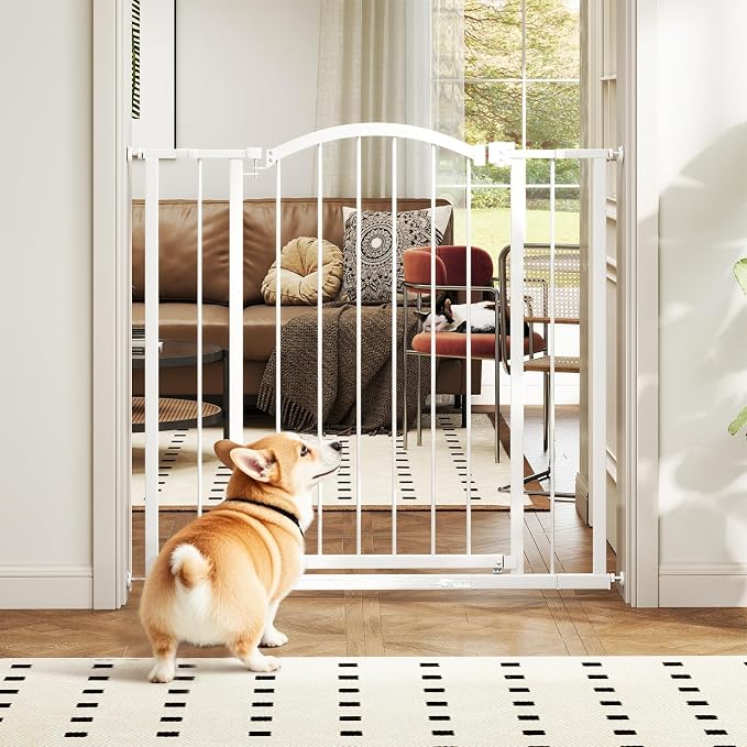 BestPet 36”Tall Arched Décor Walk-Through Dog Gate for Stairs & Doorways, Fits 28.5”-39.7” Wide Openings,Metal Pet Gate for Indoor Use,Adjustable Safety Gates for Pets,White