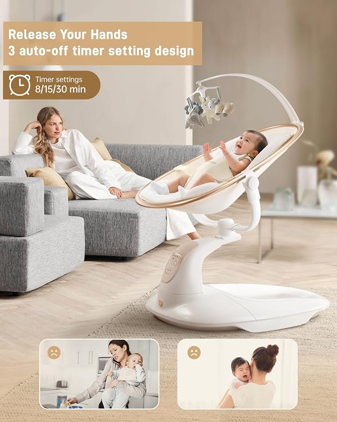Baby Swing for Infants to Toddler, Electric Baby Swing with Sturdy Shield-Shaped Base, 180° Rotation Portable Infant Swing with 5 Speeds & 12 Lullabies for Newborn Baby Boy Girl Up to 20 lbs, White