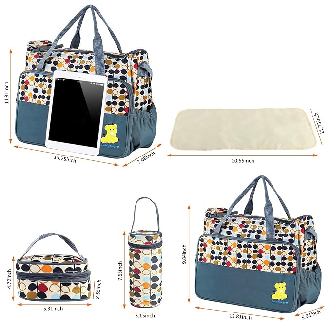 Moclever 5PCS Diaper Bag Tote Set for Baby Essentials ??Large Baby Bags for Mom, Waterproof Maternity Bags with Bottle Bag, Food Bag & Changing Pad (Gray)