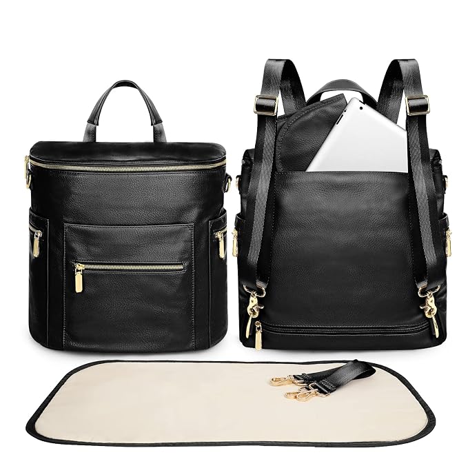 miss fong Leather Diaper Bag Backpack, Backpack Diaper Bag with Changing Pad(Regular + Mini)