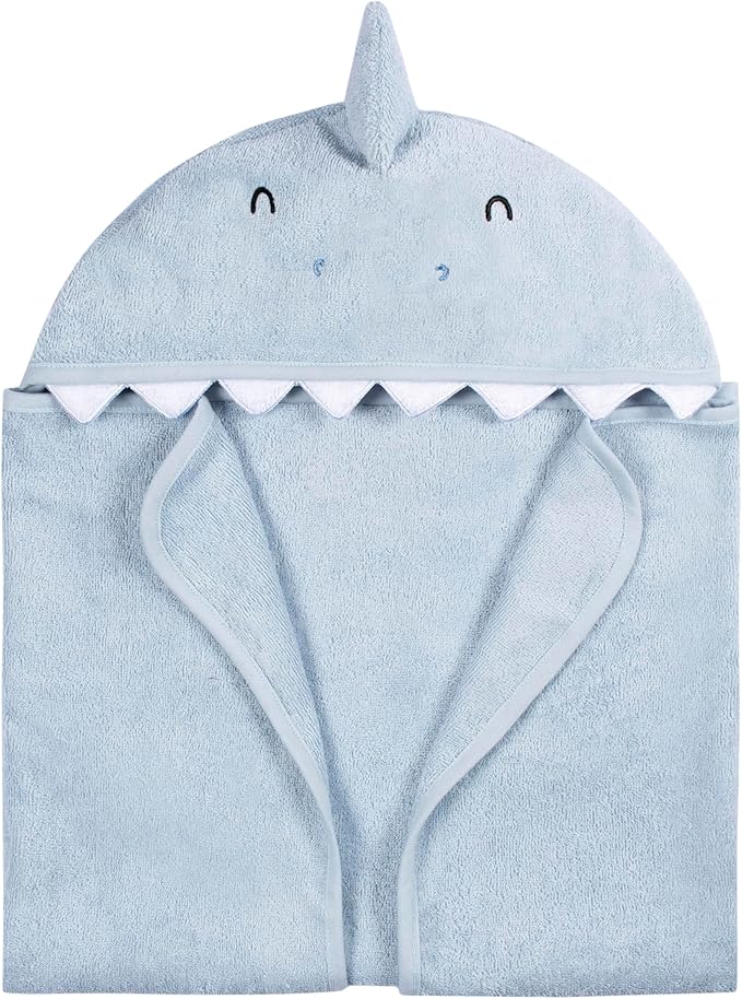 Gerber Baby 4 Piece Animal Character Hooded Towel and Washcloth Set, Blue Shark, One Size