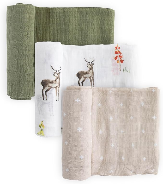 Little Unicorn Muslin Swaddle Blanket for Newborns & Infants | Soft & Breathable Fabric | Set of 3 Baby Blankets for Swaddling, Nursing, Shower Gifts (Oh Deer)