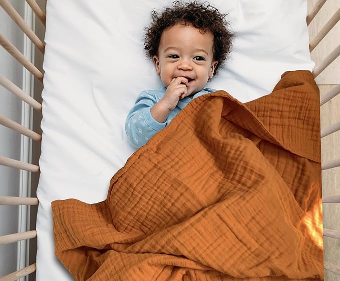 Leyl&Ari Muslin Baby Blanket, 100% Organic Cotton Soft Premium Quality Breathable for Infant, Newborn Baby, Toddler Crib, Gender Neutral Essential Accessories and Gift Made in USA (Earthly Rust)