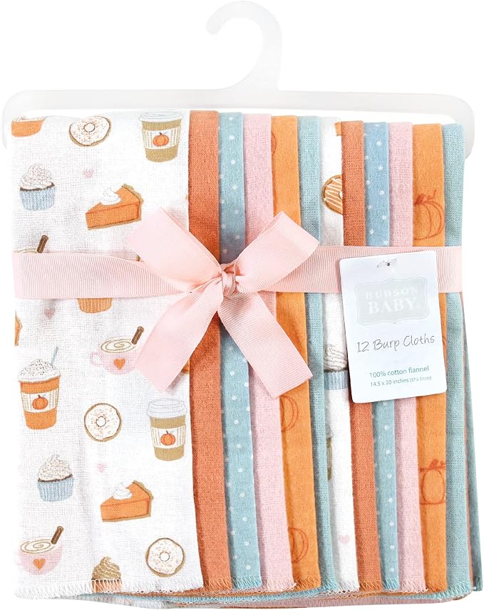 Hudson Baby Unisex Baby Cotton Flannel Burp Cloths Bundle, Pumpkin Spice, One Size