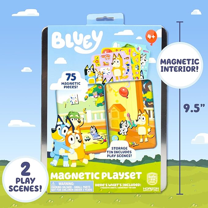 Bluey Magnetic Playset, Magnet Activity Toys, Great Birthday Parties, at-Home Activities, or Screen-Free Fun, Perfect Travel or Road Trip, Hours of Fun for Kids Ages 3,4,5,6,Multicolor,Medium,214618