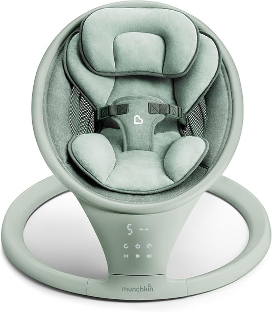 Munchkin Electric Baby Swing with Vibration - Portable Swing for Newborn and Infant, Bluetooth-Enabled Smart Seat with Music, Motion, and Sounds, Sage