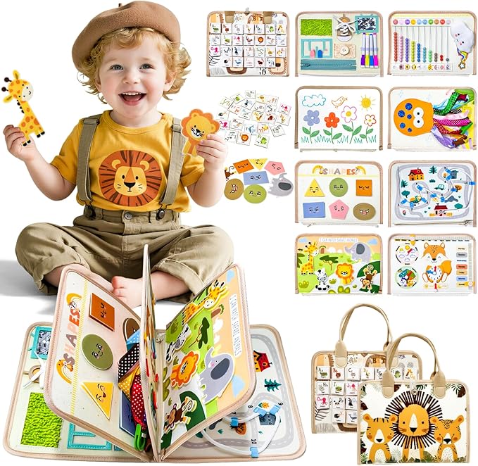 Aurasys Busy Board Montessori Toys for Toddlers Birthday Gifts, Montessori Busy Book Sensory Board Educational Activity Book for Learning Fine Motor Skills, Airplane Travel Toys for Boy & Girl