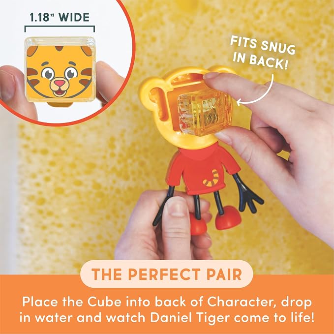 Glo Pals Water Daniel Tiger Activated Light-Up Sensory Bath Toy Character and Vibrant Cubes for Bathtime and Sensory Play, Pack of 6