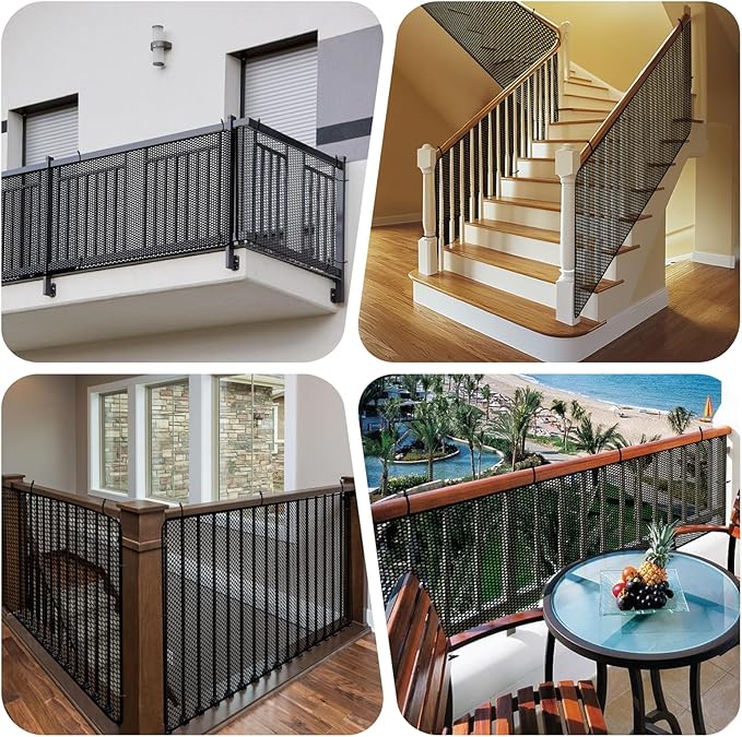 Cupount Banister Guard for Baby- Black Safety Mesh Netting for Pets and Kids - Stair Railing Cover for Home (Black, 216x39 Inch (Pack of 1))