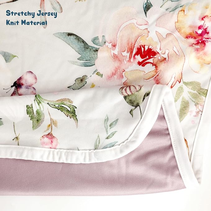 GRSSDER Baby Blankets Super Soft Jersey Knit Swaddle Blanket for Baby Girls and Boys, Double Layer Receiving Blankets 34 x 44 Inches Extra Large for Baby, Flowers and Insects