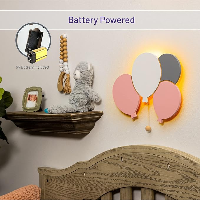 Lumipets Lighted Balloons, Nursery Night Light, Wall Mounted Lighted, Battery Operated Cloud Light Sign–Lightweight Kids Night Light for Babies, Toddlers, Kids - 17.7 x 11.2 x 1.5-in