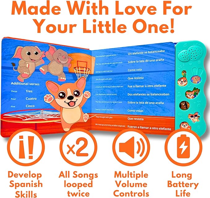 Coco Learns Spanish Vol. 2 — Interactive Sound Board Book for Toddlers 1-3, Bilingual English & Spanish Songs & Music, Talking Musical Book, Musical Toy Gift for Babies & Kids