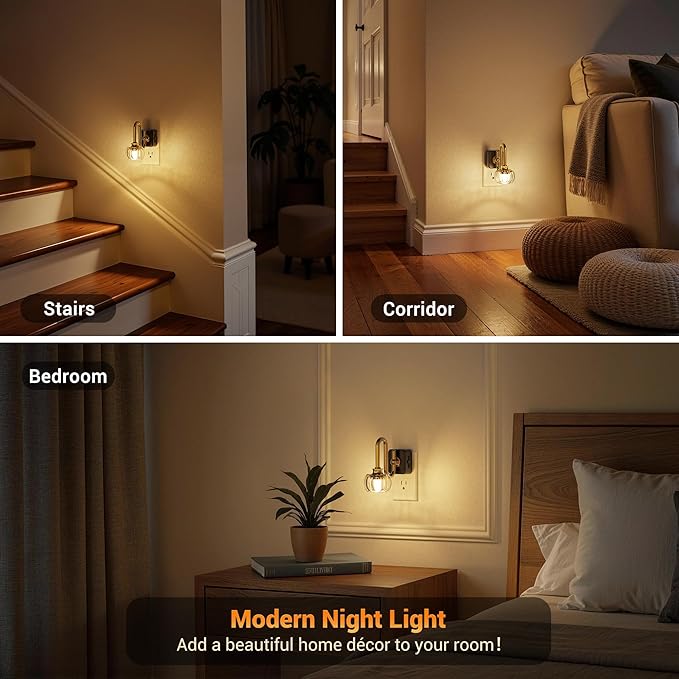 JandCase Night Light, Night Lights Plug into Wall, Glass LED Nightlight, 0-100 LM Dimmable Nightlights, Dusk to Dawn Sensor, 1W Vintage Pumpkin Nite Light for Bathroom Hallway Decor, 1 Pack