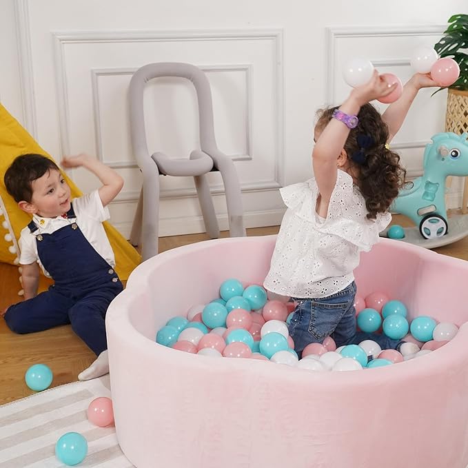 Baby Ball Pit - Premium Velvet Memory Foam Ball Pit for Toddlers 1-3 and Babies - Large Pink Flower Baby Ballpit - Indoor Soft Play Equipment for Kids - Pink - Balls NOT Included