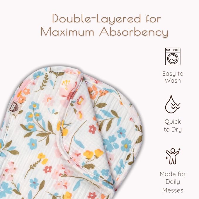 Muslin Burp Cloths for Baby Girl Set, 6 Pack 20"x9" 100% Cotton Burp Cloths Baby Girl, Large Absorbent Burping Cloth for Babies, Soft Muslin Baby Washcloths, Nursery Gift Set Pink Floral Design