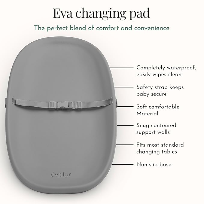 Evolur Eva Baby Changing Pad, Soft, Lightweight and Portable Changing Pad, Fits All Changing Table, Waterproof Firm Padding - Dark Gray