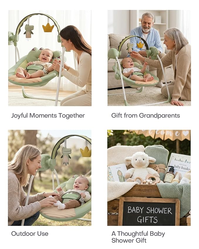 Baby Swings for Infants, Portable Baby Swing with Adaptable Speed, Music and Timer, Infant Swing for Babies 0-9 Months 6-20 lbs, Indoor/Outdoor Use