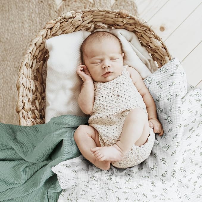 lulumoon Baby Muslin Swaddle Blankets: Soft Receiving Blanket for Newborn - Cotton Swaddling Blanket for Neutral 2Pack(Leaf Summer)