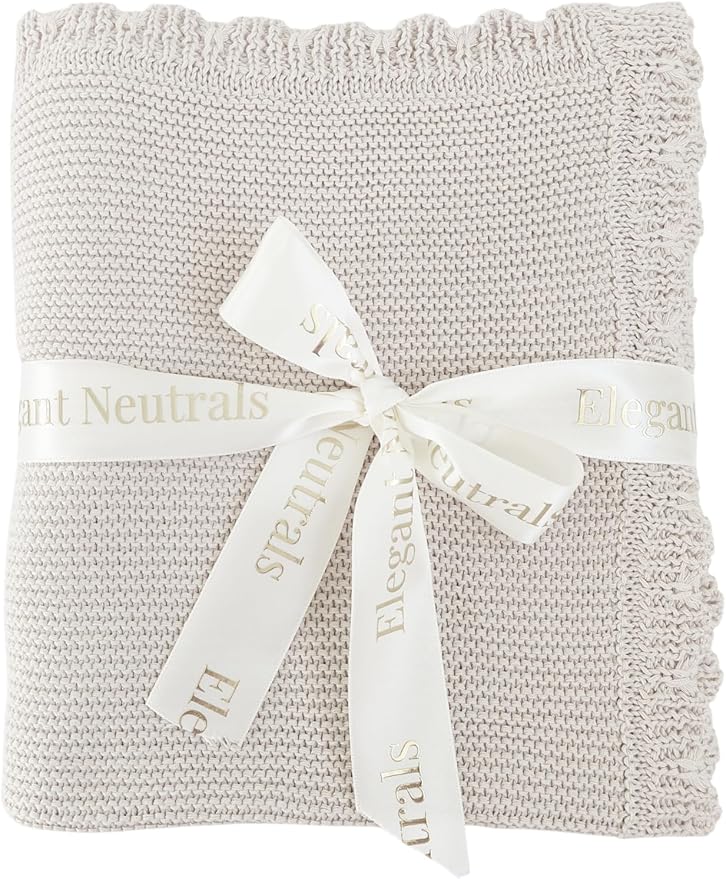 100% Cotton Knit Baby Blanket, Baby Knits, 100cm×60cm, Elegant and Nuetral Very Soft Cotton Blanket, 0-12 Months Baby, Oat.