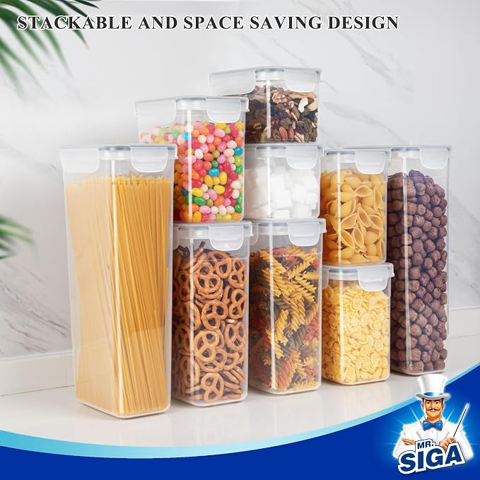 MR.SIGA 16 Pack Airtight Food Storage Container Set, BPA Free Kitchen Pantry Organization, Kitchen Canisters for Cereal, Spaghetti, includes 24 Reusable Sticker Labels