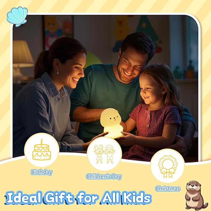 Attivolife Otter Night Light for Kids, Cute Sea Otter Silicone Lamp, Protable Nursery Table Lamp with 7 Color & Dimmable & Timer, Toddler Room Decor Gifts for Baby Children Teen Birthday Christmas