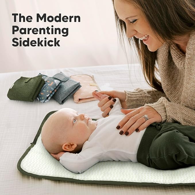 KeaBabies Portable Diaper Changing Pad, Easy Wipe Clean - Foldable Waterproof Baby Changing Mat for Diaper Bag, Compact, Lightweight, 25x13 Newborn, Infant, Baby Changer Travel Essential (Dark Olive)