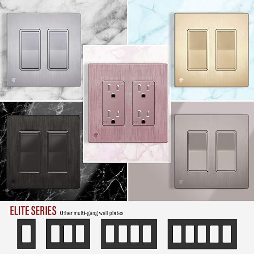 ENERLITES Elite Series Screwless Decorator Wall Plate Child Safe Outlet Cover, Gloss Finish, Size 2-Gang 4.68" H x 4.73" L, Unbreakable Polycarbonate Thermoplastic, SI8832-BRG, Brushed Rose Gold