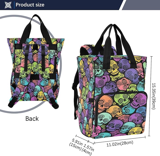 Vintage Skull Peonies Diaper Bag Insul Bottles Stroller Straps