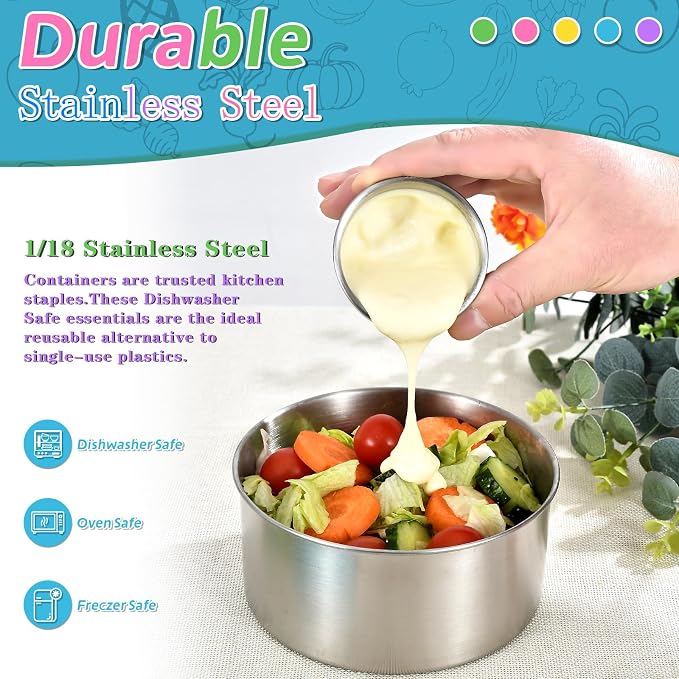 UPTRUST 304 Stainless Steel Snack Containers with Lids, 5 Pack Stackable Nesting Food Storage Containers, Metal Lunch Boxes for Travel School Work, 5 Sizes