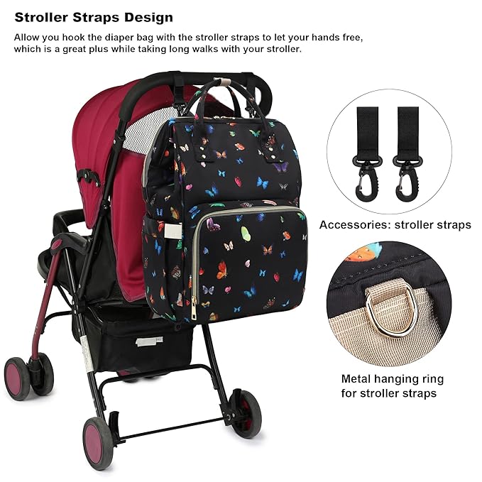Butterfly Diaper Bag Backpack for Baby Girls, Mom Waterproof Large Nappy Bags for Women