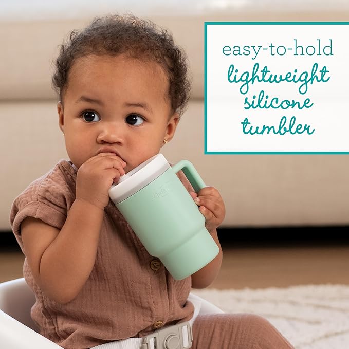 Infantino My 1st Tumbler, 9 Oz. Silicone Sippy Cup with Straw & Handle, Spill-Resistant Baby Cup for On-the-Go, BPA-Free Transition Bottle, Cool Mint