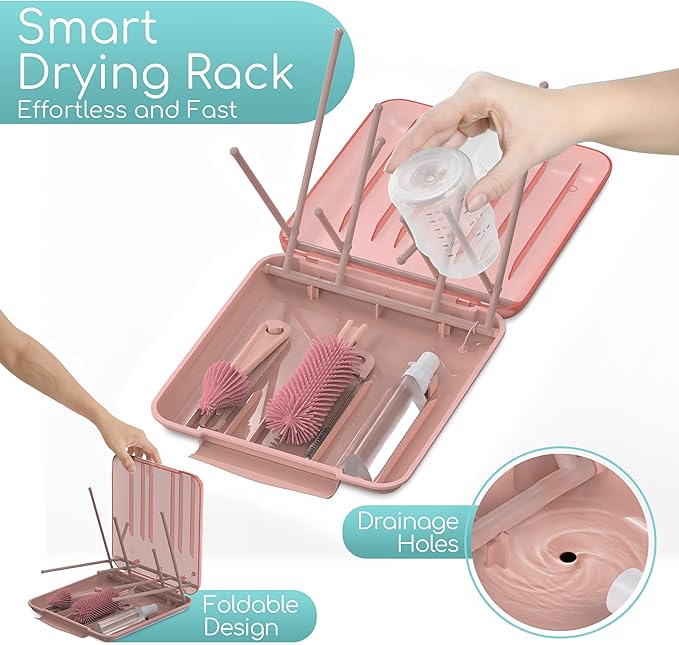 Travel Bottle Cleaner Kit - Versatile Portable Bottle Cleaning Kit for Parents - BPA-Free & Portable Baby Travel Essential - Bottle Drying Rack for Traveling & Everyday Use - Baby Bottles Drying Rack