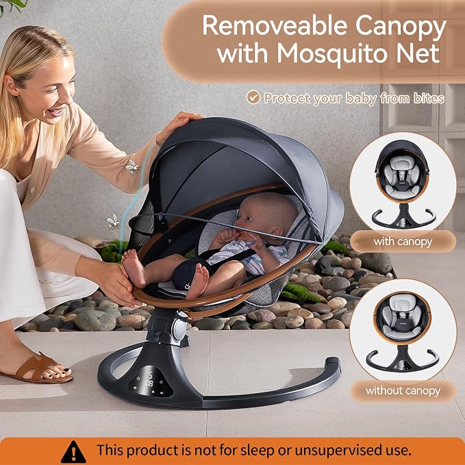 LAREX Baby Swing to Toddler Electric Infant Swing Portable for Newborn Boy Girl, 5 Sway Speeds with Remote Control, 12 Preset Melodies and Bluetooth, 0-6 Months Max 20 Lbs (Gray)