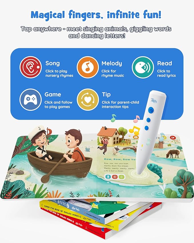 Musical Word Talking Pen Book Set, Interactive Audio Sound Books, Learning Education Toys, Early Educational Autism Therapy Birthdays for Toddlers Kids 1 2 3 4 5