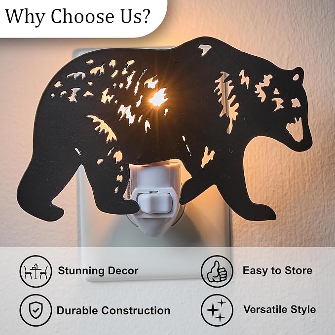 Park Designs Black Bear Night Light, Rustic Nature Inspired Accent Lighting for Dark Rooms, Decorative Addition to Cabin and Lodge Style Rooms