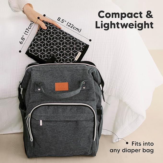 KeaBabies Portable Diaper Changing Pad, Easy Wipe Clean - Foldable Waterproof Baby Changing Mat for Diaper Bag, Compact, Lightweight, 25x13 Newborn, Infant, Baby Changer Travel Essential (Black Geo)