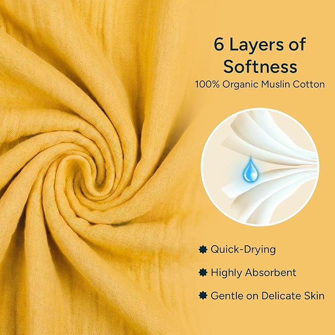 Hands-Free Hooded Towel - 100% Organic Premium Muslin Cotton, 30" x 30", Ultra-Absorbent, Soft, Breathable, Hypoallergenic, Multipurpose, Gifts for Babies & Infants, Pack of 2