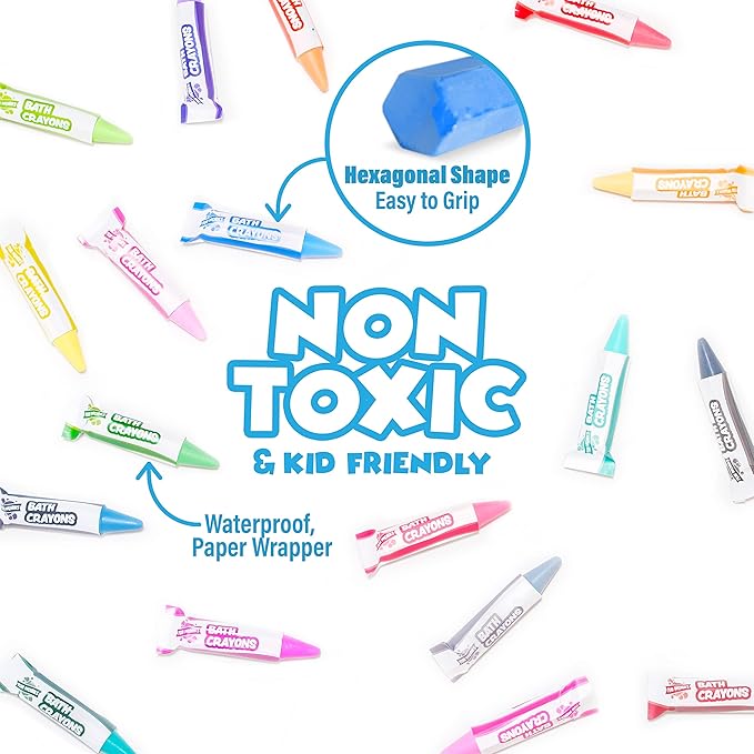 Tub Works® Smooth??Bath Crayons Bath Toy, 24 Pack | Nontoxic, Washable Bath Crayons for Toddlers & Kids | Unique Formula Draws Smoothly & Vividly on Wet & Dry Tub Walls | Hexagon Grip Bathtub Crayons