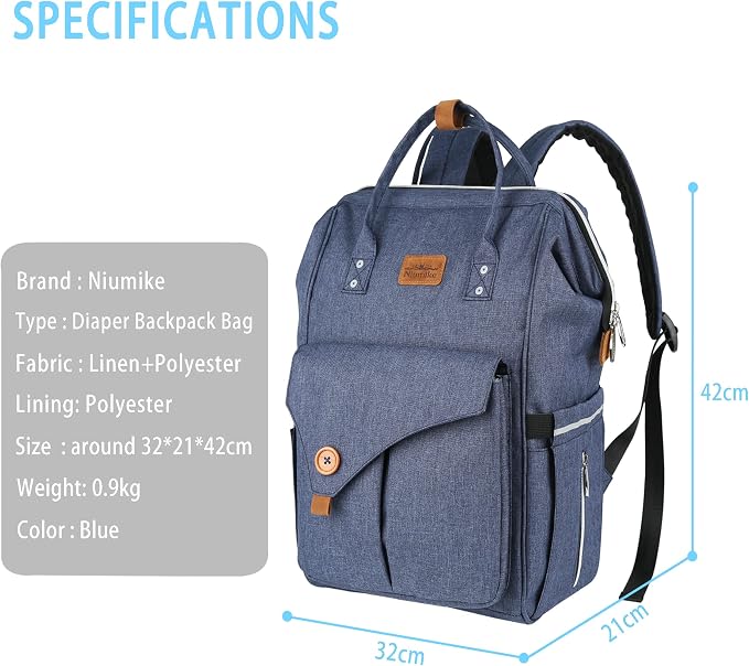 Niumike Baby Diaper Bag Backpack Multifunction Large Capacity Maternity Baby Changing Bags with Changing Pad and USB Waterproof Stylish Mothers Day Gifts for Mom Navy