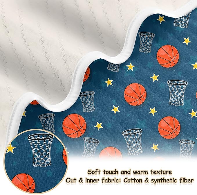 Ollabaky Sports Theme Basketball Baby Blanket for Boys Girls Cotton Throw Blanket Swaddle Blanket for Crib Stroller Nursery Receiving Blanket Infant Toddler Unisex 30"x40"