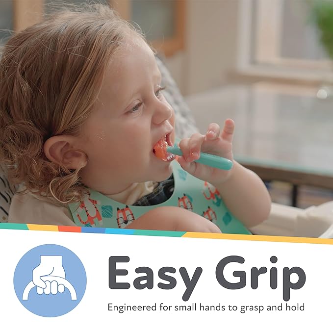 Nuby 3-Stage Baby's First Spoons Set - 3 Pack - 6+ Months - Baby Spoons with Easy Grip Handle - Serene