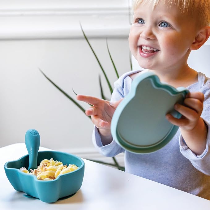 TUM TUM Baby Dinner Set for Weaning, Includes Silicone Suction Plate & Bowl, Baby Cutlery, 6 Months Plus, Dishwasher Safe, BPA Free (Boris Bear)
