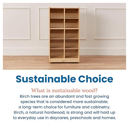 ECR4Kids 10 Cubby Mobile Tray Cabinet and 10 Scoop Front Bins, 5x2, Kids Furniture, Earthtone
