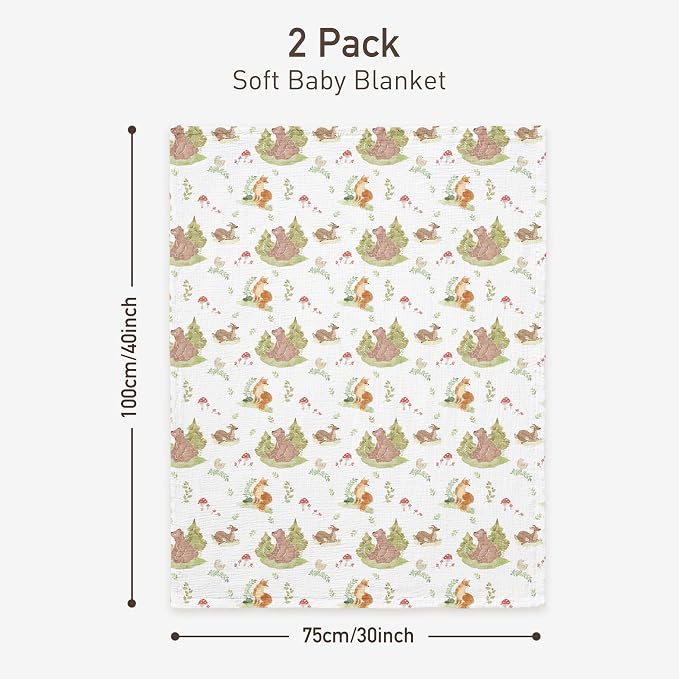 GLLQUEN BABY Blankets for Boys Girls, Soft Muslin Cotton Front Dotted Fleece Backing, Nursery Minky Crib Blanket for Infant Toddler, 30 x 40 inches Throw Blanket, Woodland Animals