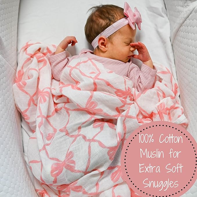LollyBanks Baby Blanket, 100% Cotton Muslin Swaddle Blankets for Girls, Large 47 x 47 Inches Newborn Blanket, Soft and Breathable Swaddle Blanket, Baby Essentials, Registry (for Pink Lovers 2 Pack)