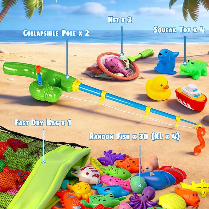 CozyBomB??Magnetic Fishing Toys Game Set for Kids | Water Table Bathtub Kiddie Pool Party Pole Rod Net, Outdoor Plastic Floating Fish, Toddler Bath Color Ocean Sea Animals Birthday Gift Age 3-5 6 4-8