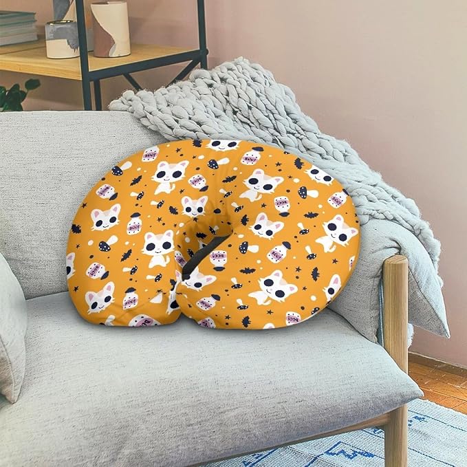 Cat Mushroom Nursing Pillow Detachable Newborn Original Breastfeeding Slipcover Case and Positioner Breathable Head Support Protector Cushion Essential with Hidden Zipper Propping Baby