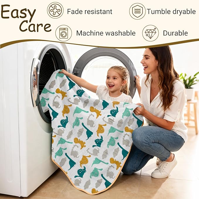 ZPECC Muslin Baby Blanket Thicker, 30x40 Organic Cotton Newborn Receiving Quilt Hypoallergenic for Baby Essentials Swaddle Crib Stroller, Dinosaur