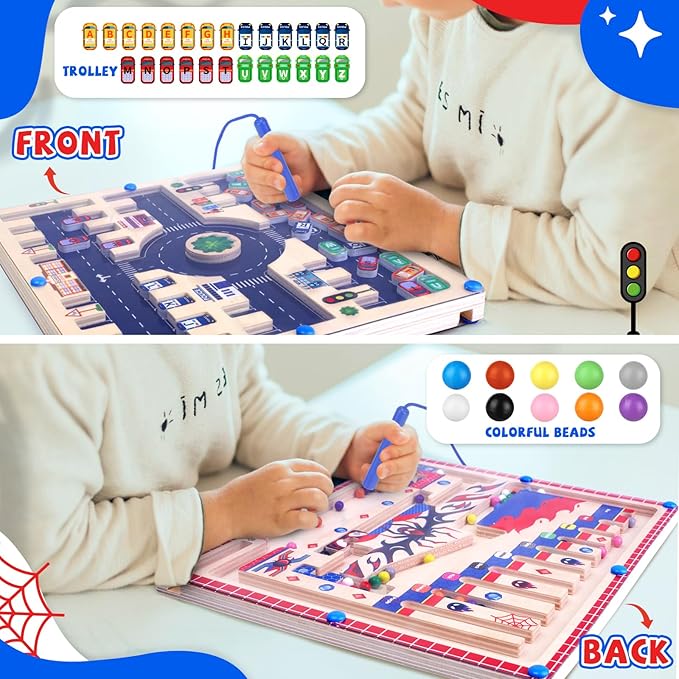 wakeInsa 2 in 1 Magnetic Color and Number Maze,Montessori Toys for Toddler Boys,Wooden Magnet Balls Puzzles,Toddler Busy Board Game,Preschool Learning Activities